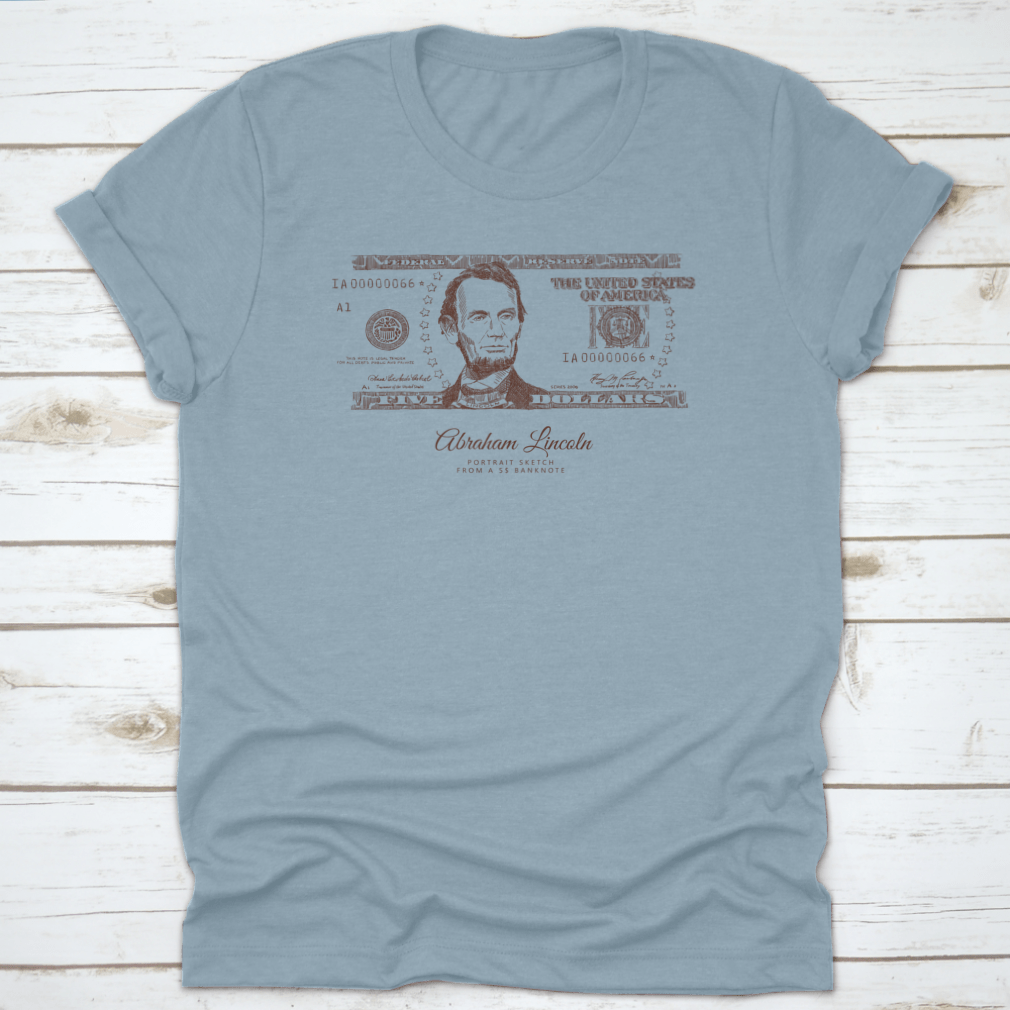 A classic fit t-shirt featuring a detailed engraving of Abraham Lincoln's portrait, made from 100% cotton for comfort.