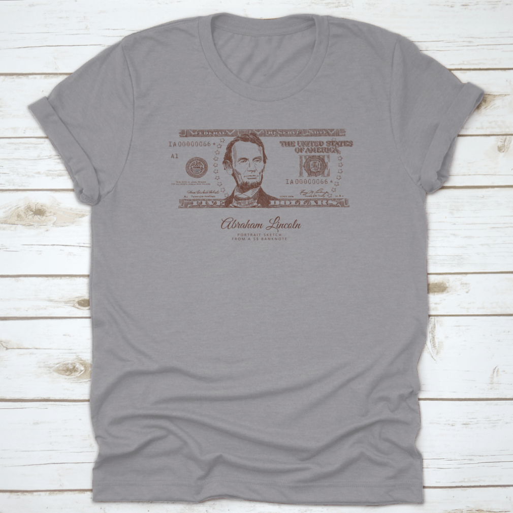 A classic fit t-shirt featuring a detailed engraving of Abraham Lincoln's portrait, made from 100% cotton for comfort.