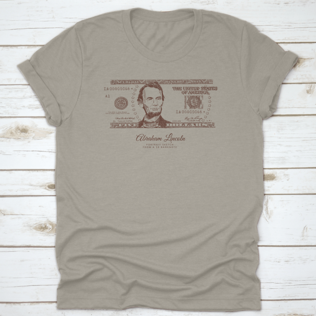 A classic fit t-shirt featuring a detailed engraving of Abraham Lincoln's portrait, made from 100% cotton for comfort.