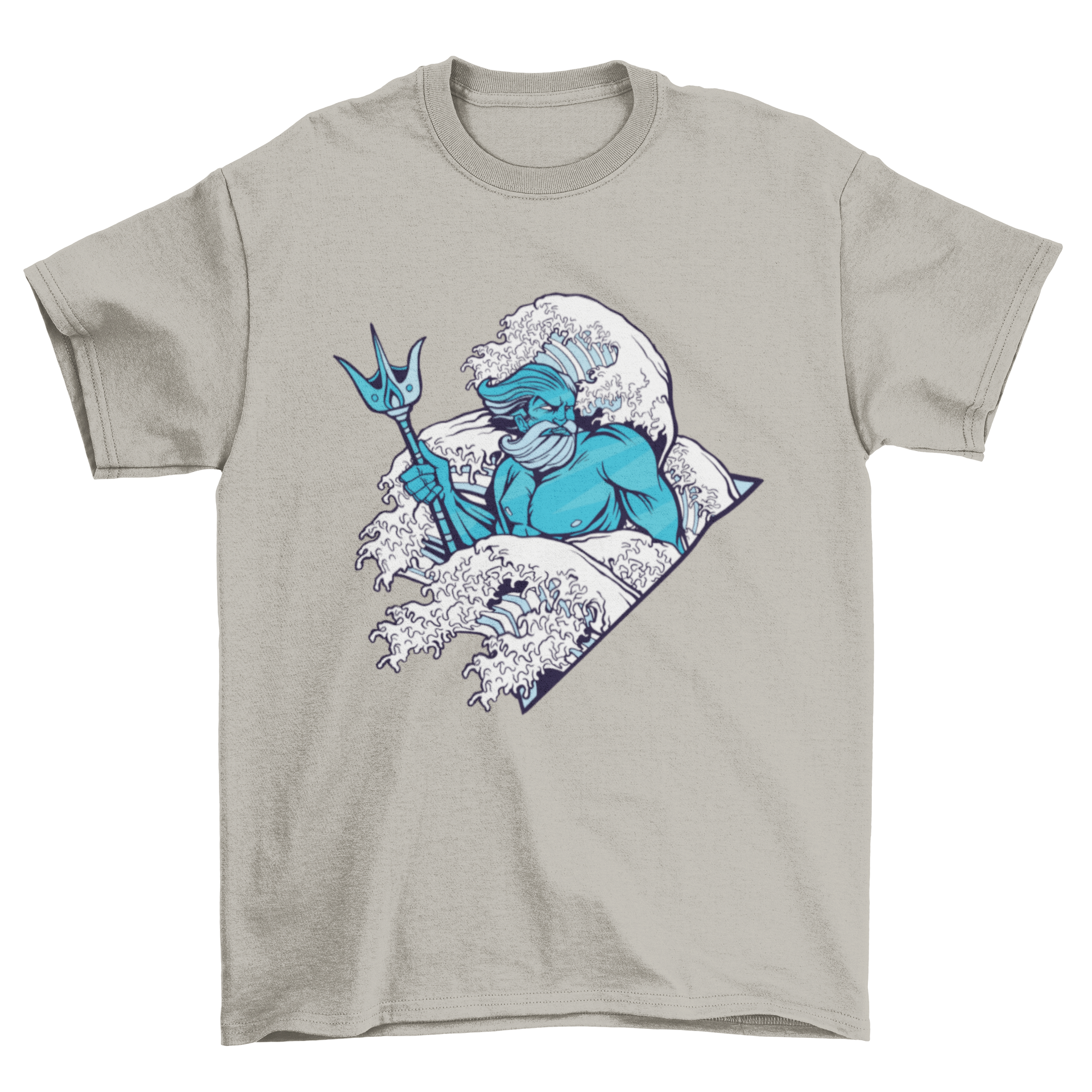 Poseidon god t-shirt featuring a detailed graphic of the Greek god of the sea with a trident.