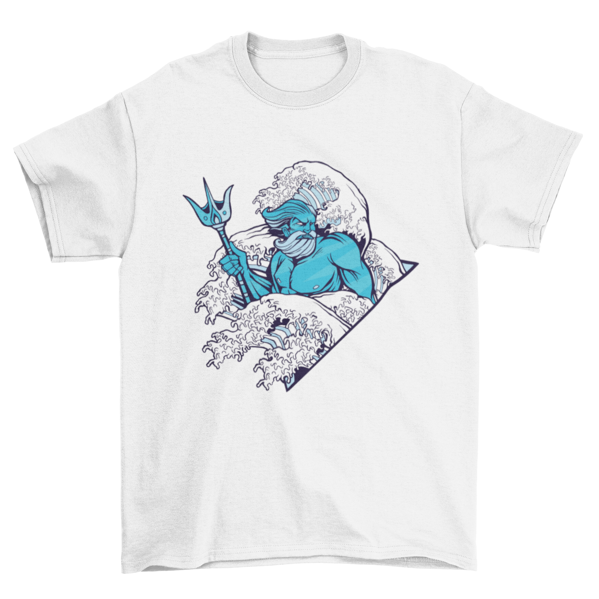 Poseidon god t-shirt featuring a detailed graphic of the Greek god of the sea with a trident.