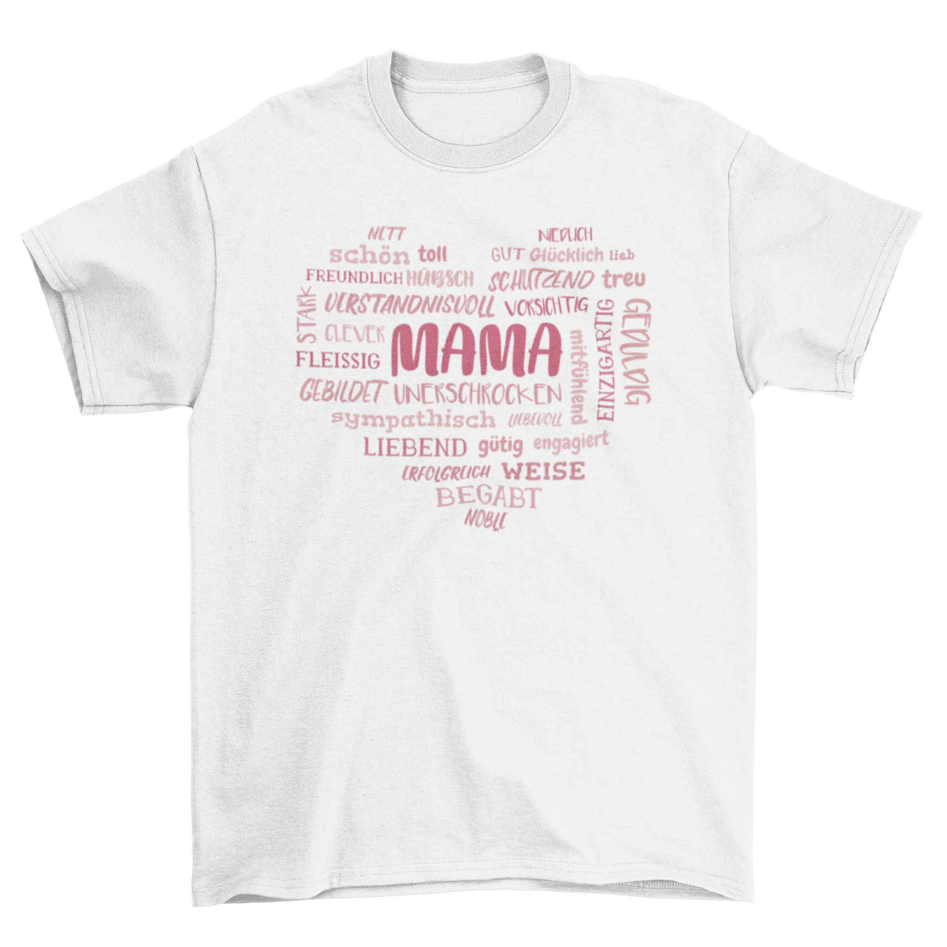 A stylish Positive Mother Affirmations T-shirt featuring motivational German words, perfect for mothers.