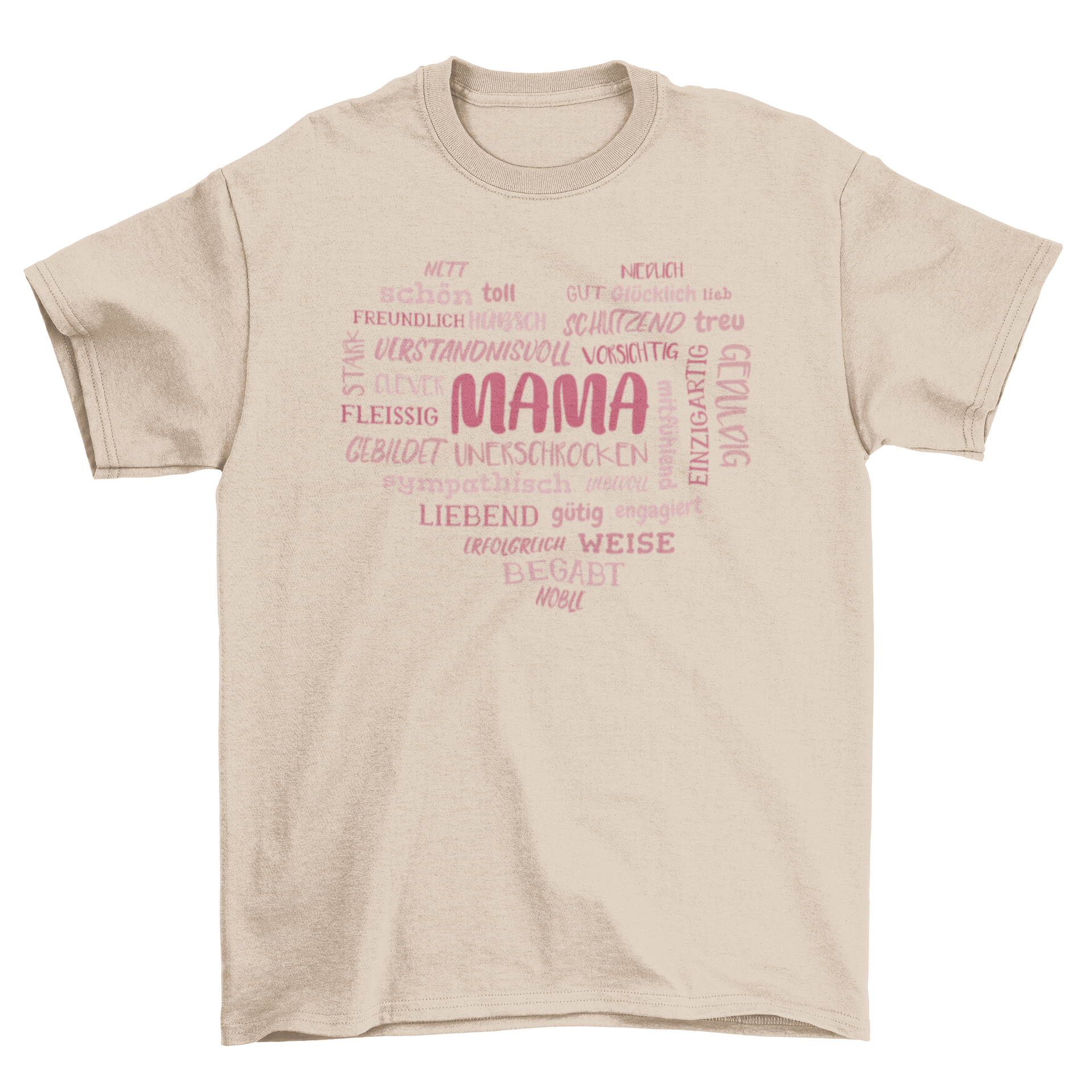 A stylish Positive Mother Affirmations T-shirt featuring motivational German words, perfect for mothers.