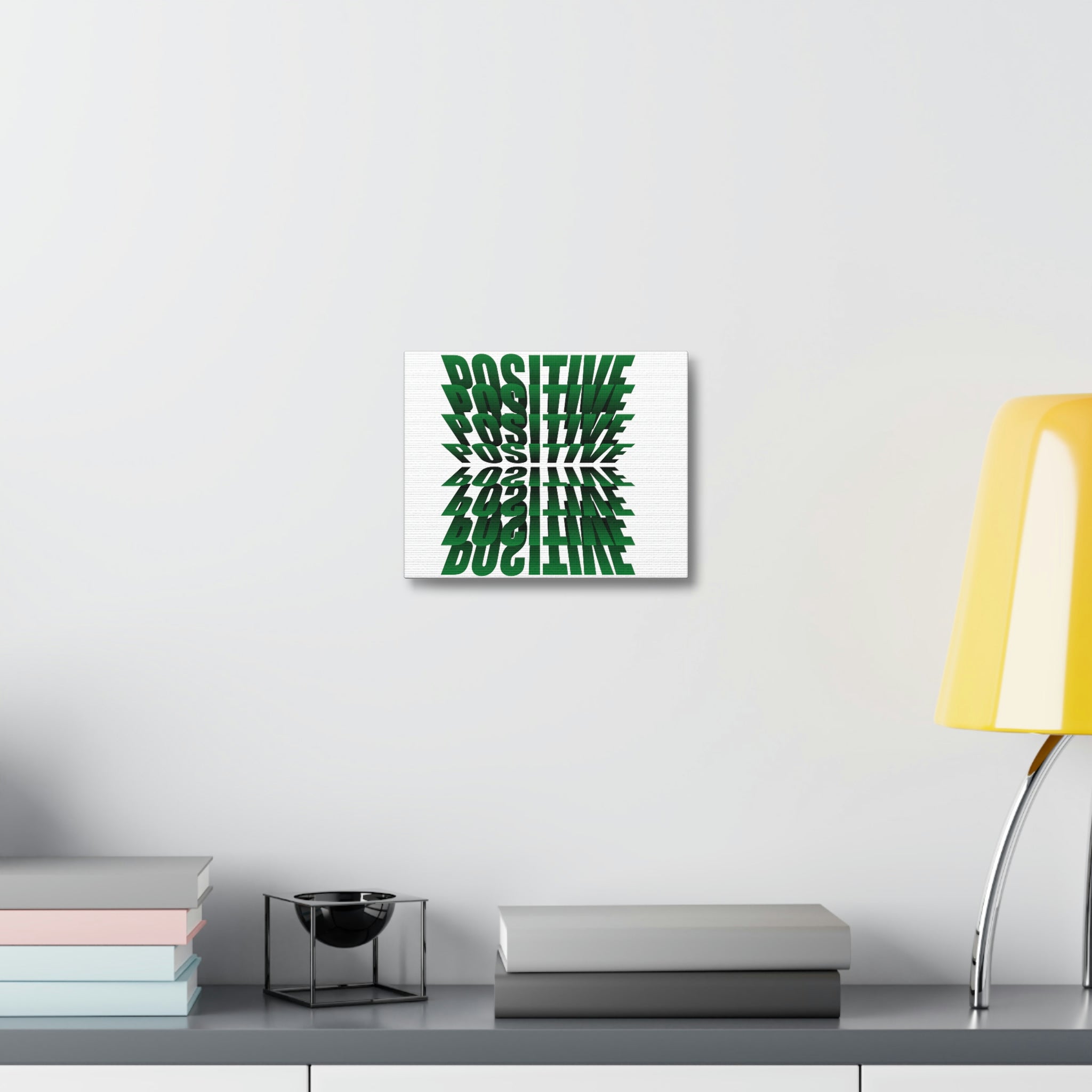 A vibrant Positive Stretched Canvas artwork stretched on a wooden frame, showcasing high-quality print details.