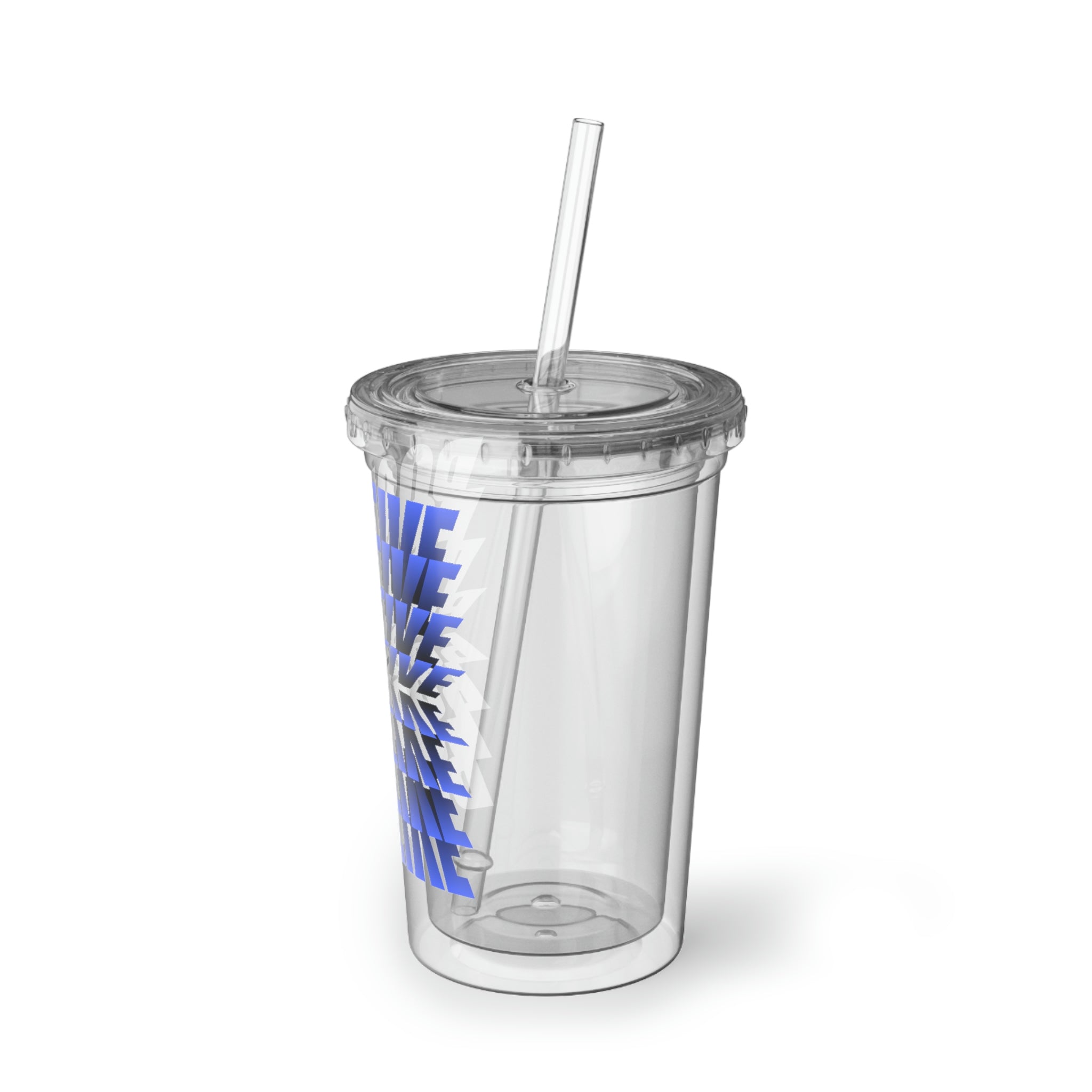 Positive Suave Acrylic Cup with double-wall insulation, featuring a vibrant customizable design and a plastic lid with a straw.