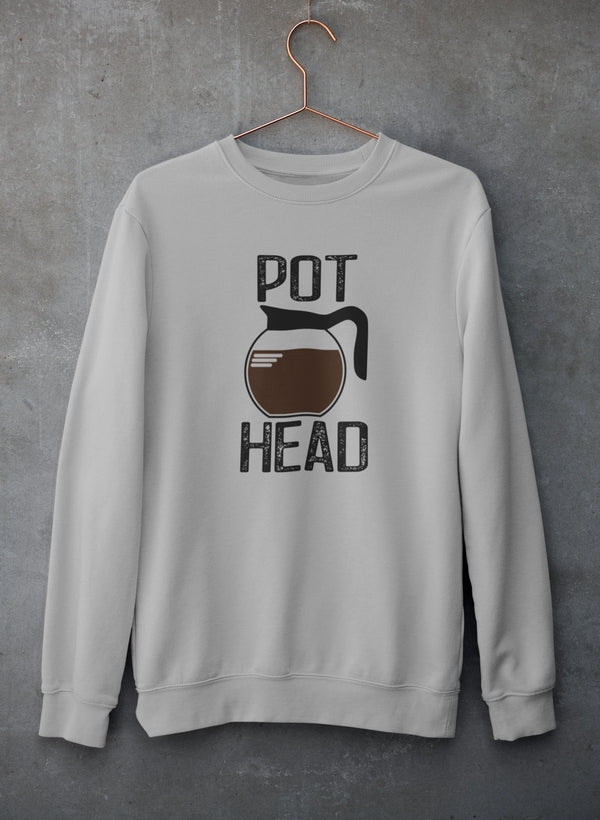 A cozy Pot Head Coffee Sweat Shirt featuring a unique design, made from a soft cotton/poly fleece blend, perfect for casual wear.