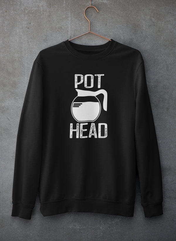 A cozy Pot Head Coffee Sweat Shirt featuring a unique design, made from a soft cotton/poly fleece blend, perfect for casual wear.