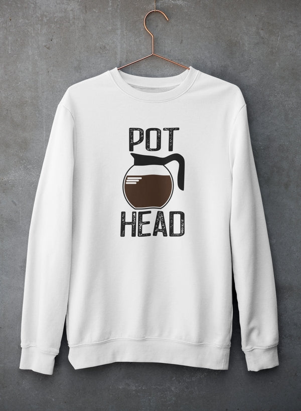 A cozy Pot Head Coffee Sweat Shirt featuring a unique design, made from a soft cotton/poly fleece blend, perfect for casual wear.