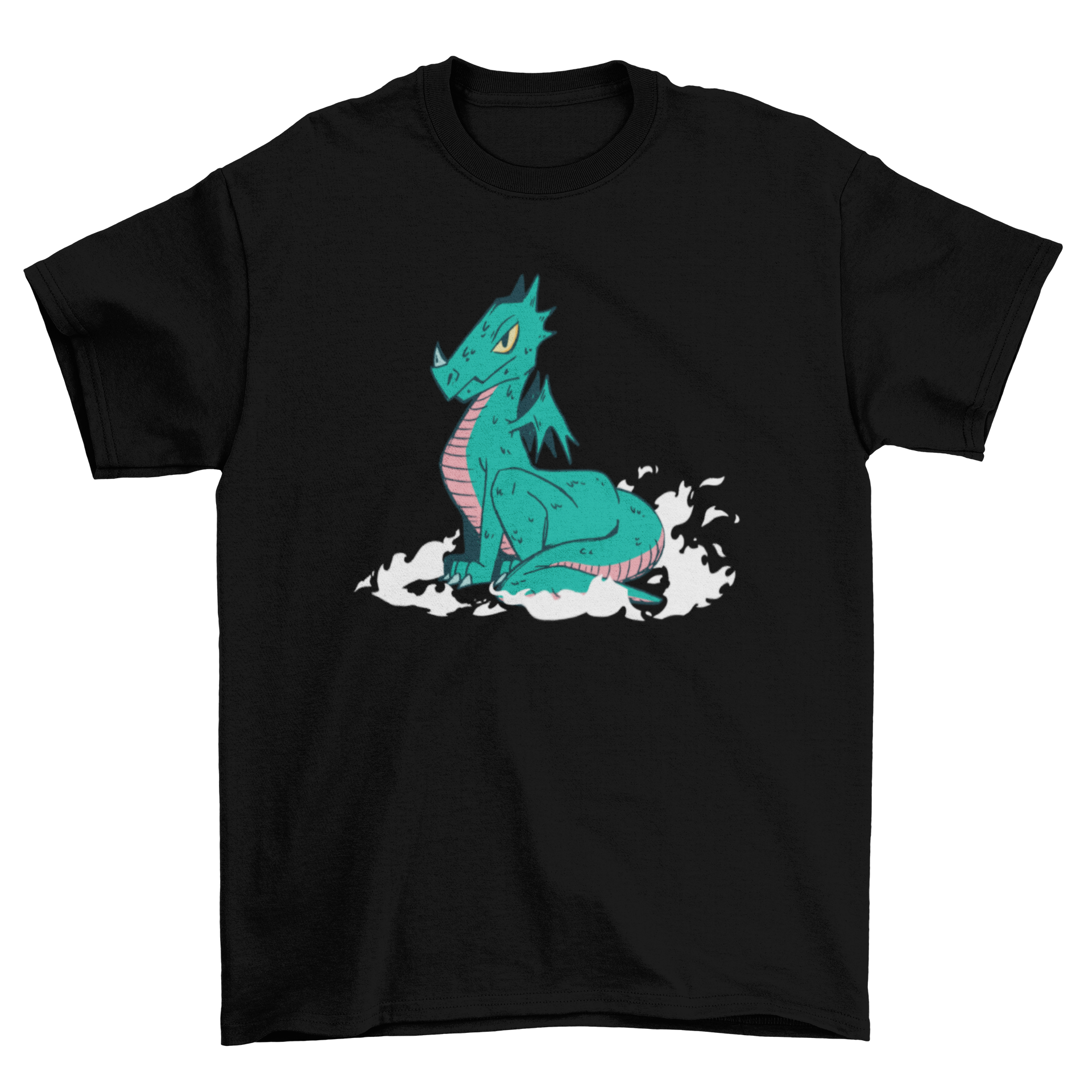 A stylish t-shirt featuring a cute dragon in a powerful pose, showcasing vibrant colors and intricate design.