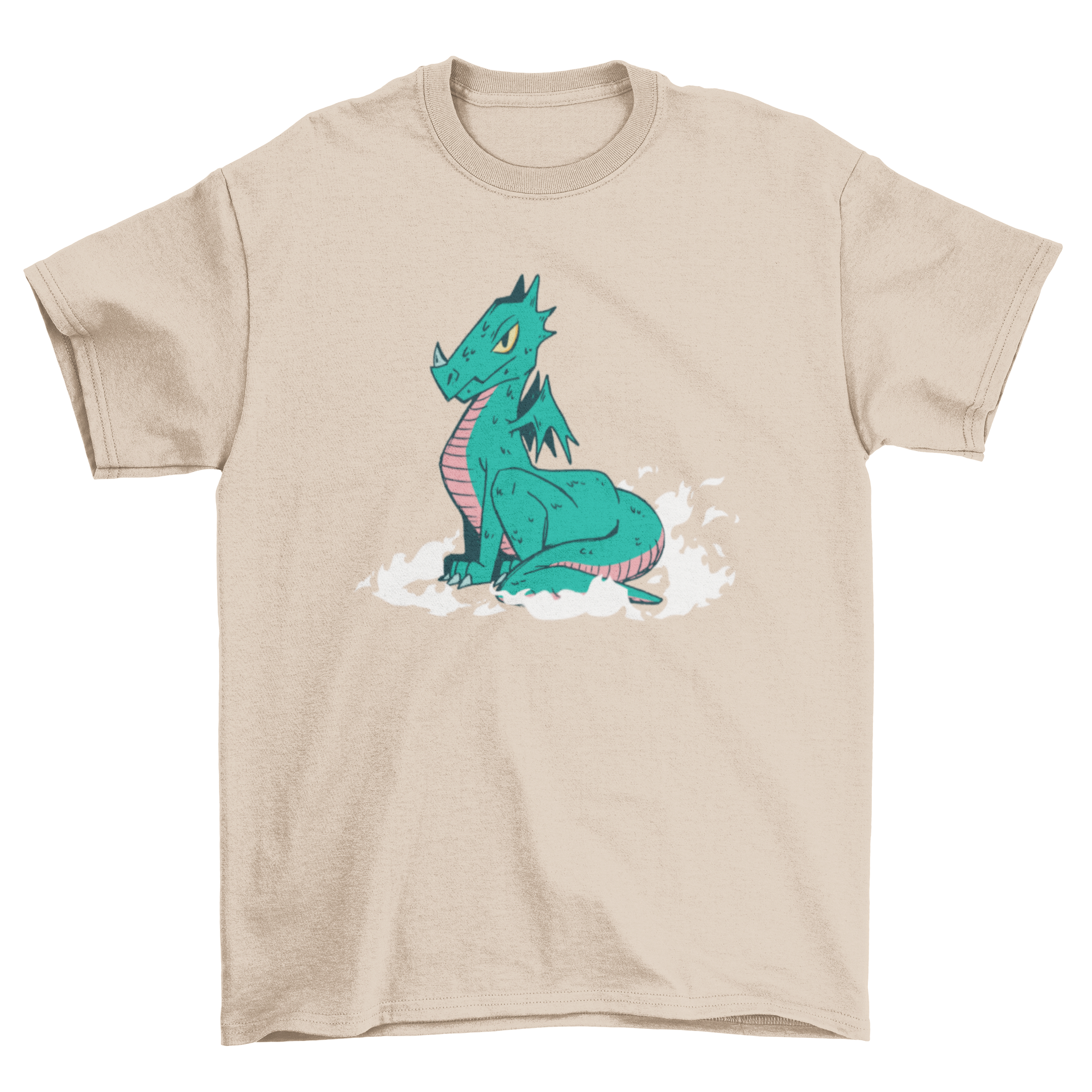 A stylish t-shirt featuring a cute dragon in a powerful pose, showcasing vibrant colors and intricate design.