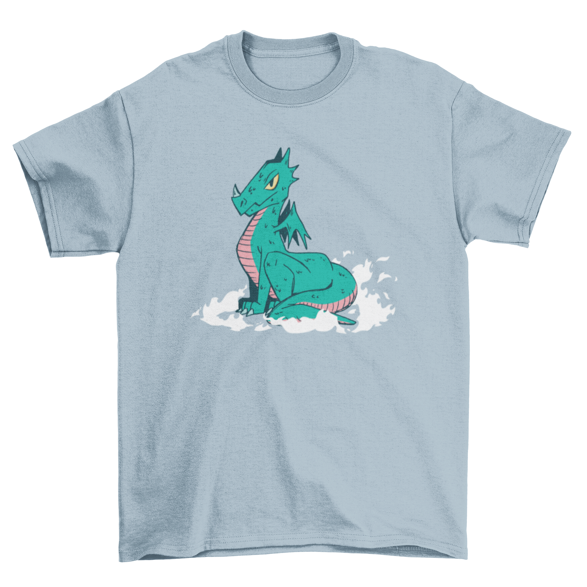 A stylish t-shirt featuring a cute dragon in a powerful pose, showcasing vibrant colors and intricate design.