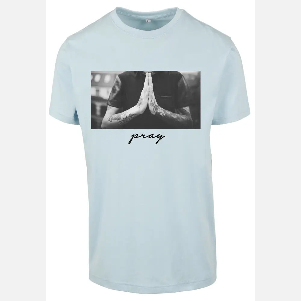 A stylish Pray T-Shirt made from 100% cotton, featuring a comfortable fit and versatile design suitable for casual wear.