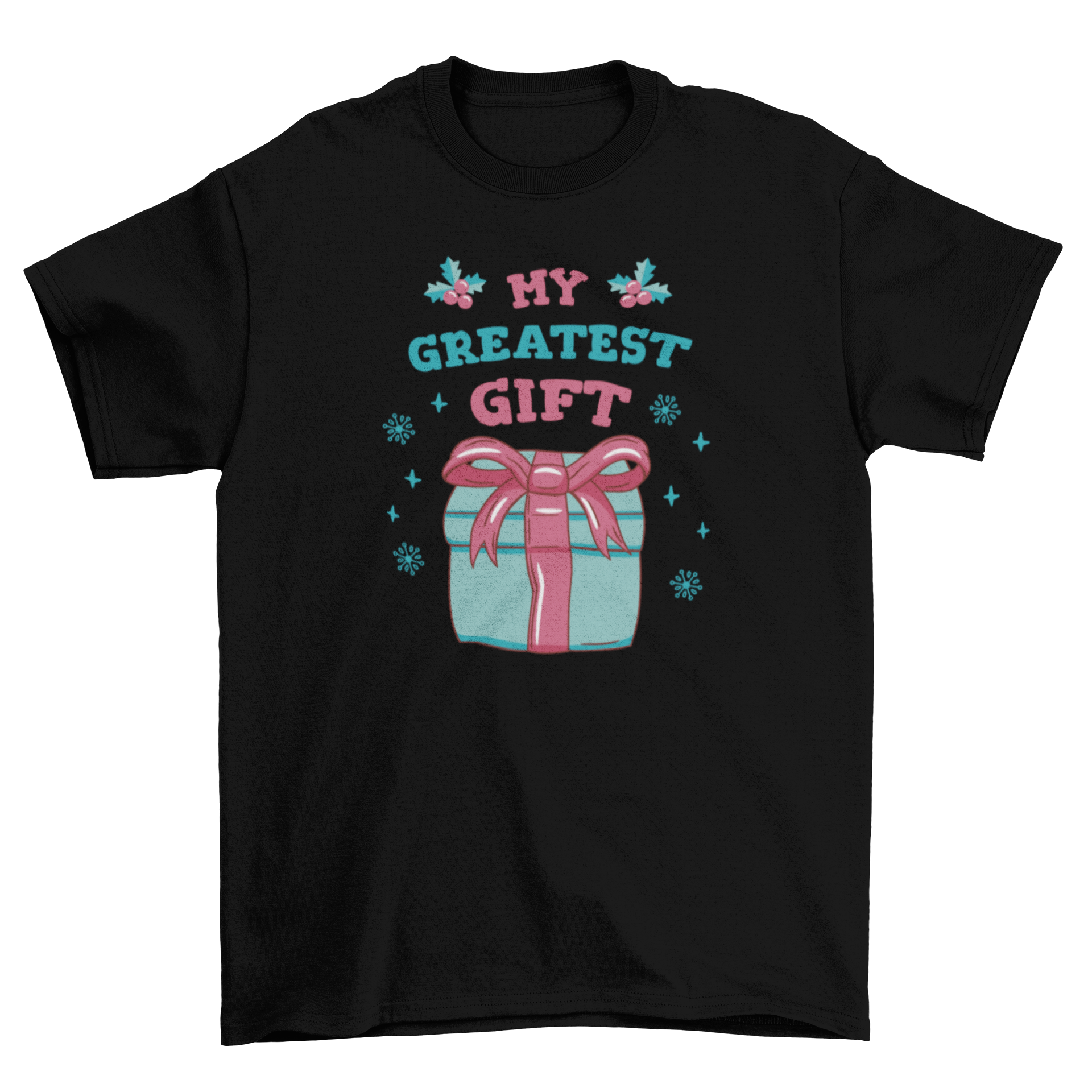 Pregnant mom Christmas gift t-shirt featuring a gift design and the quote 'My greatest gift'.