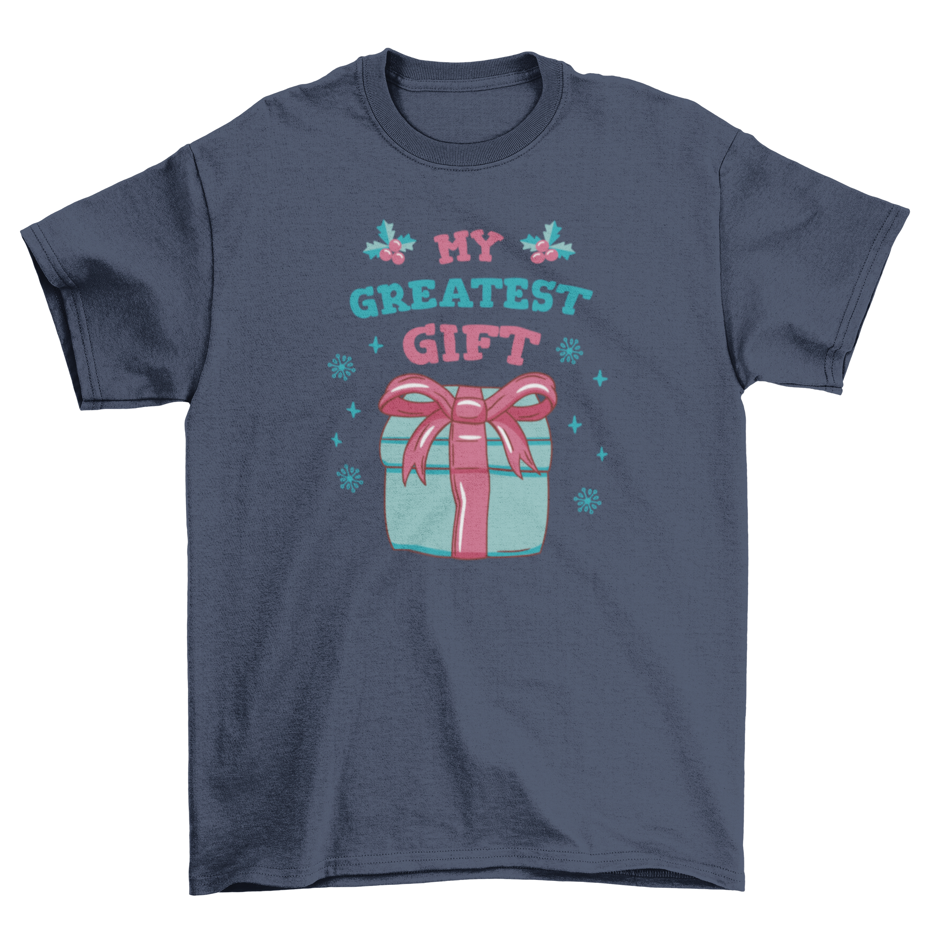 Pregnant mom Christmas gift t-shirt featuring a gift design and the quote 'My greatest gift'.