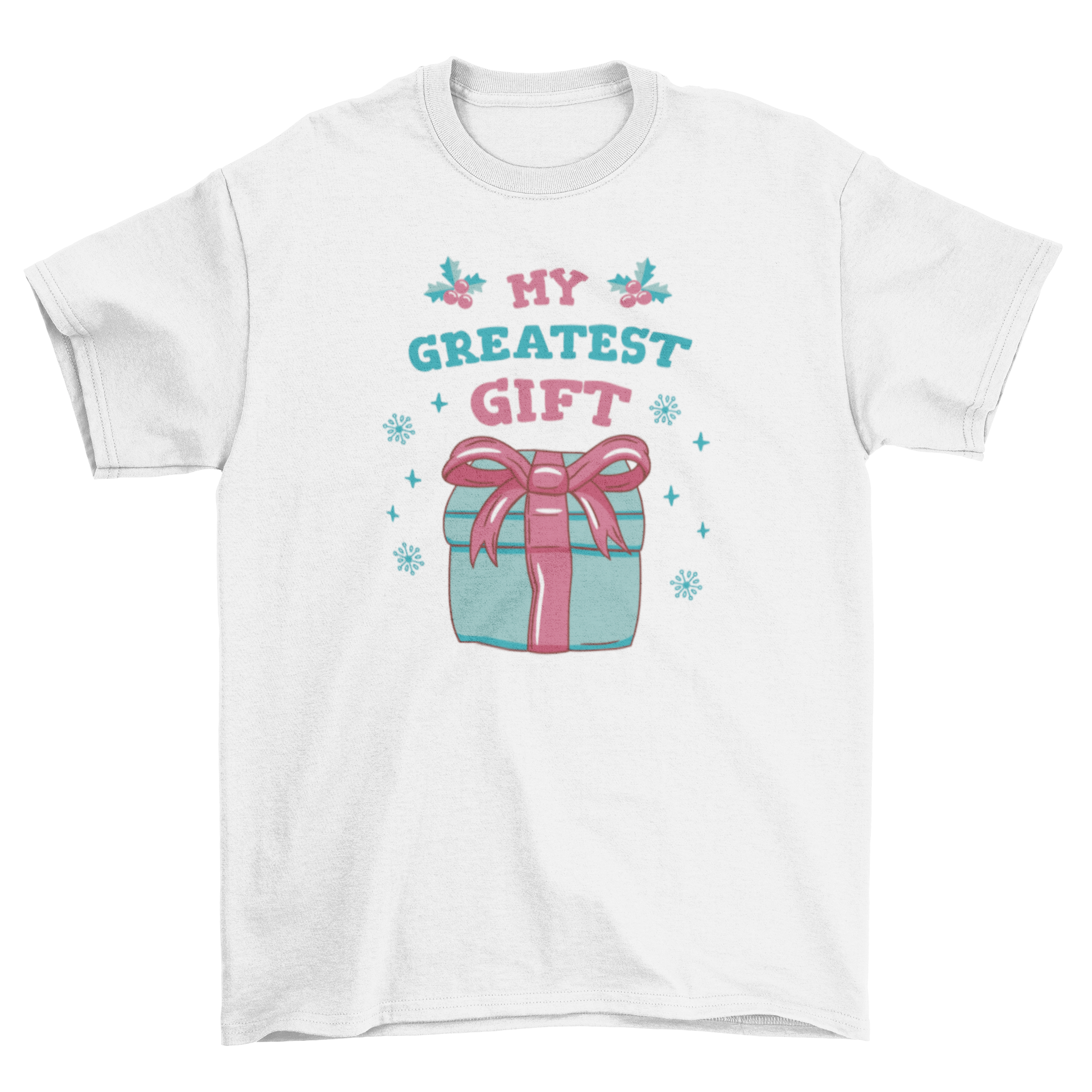 Pregnant mom Christmas gift t-shirt featuring a gift design and the quote 'My greatest gift'.