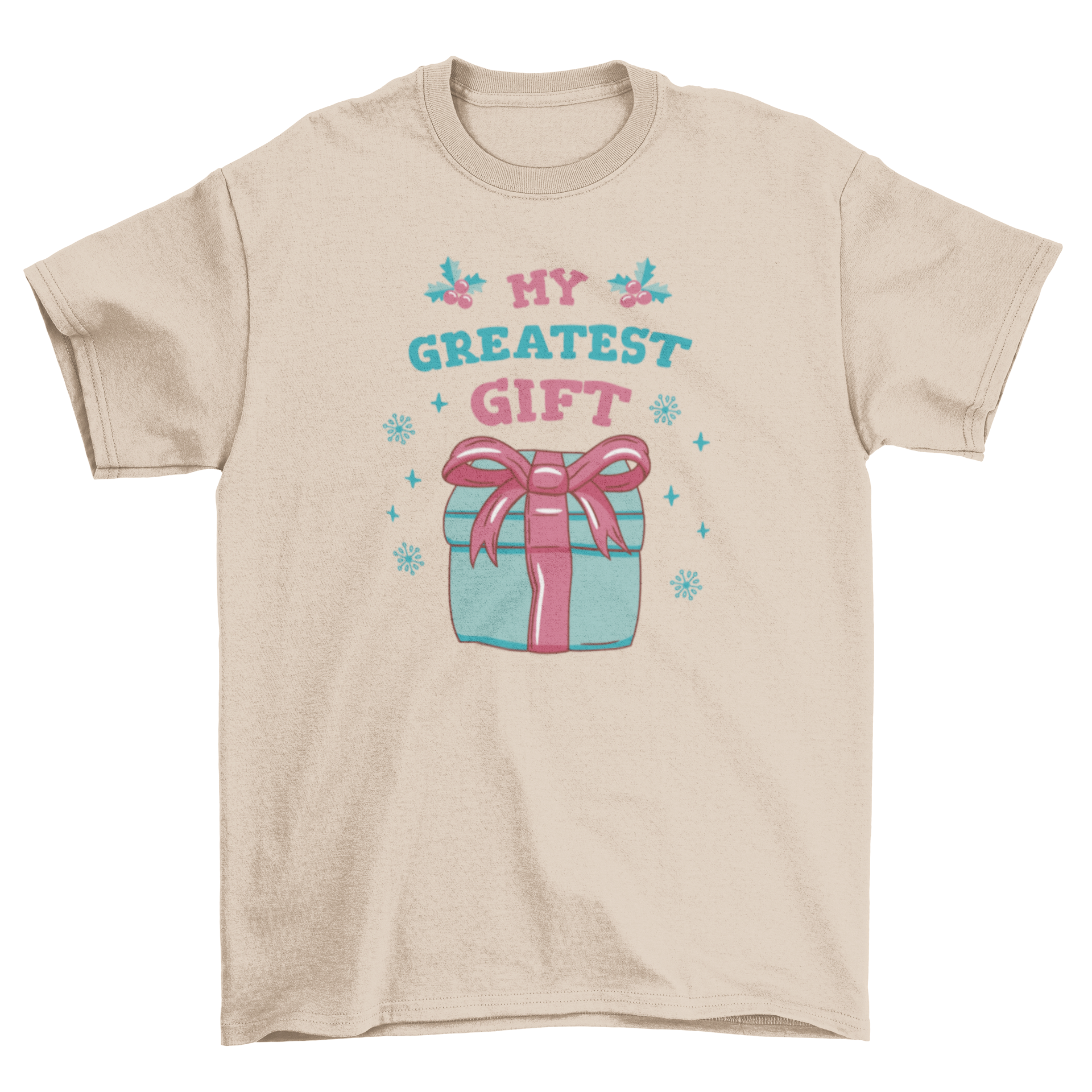 Pregnant mom Christmas gift t-shirt featuring a gift design and the quote 'My greatest gift'.