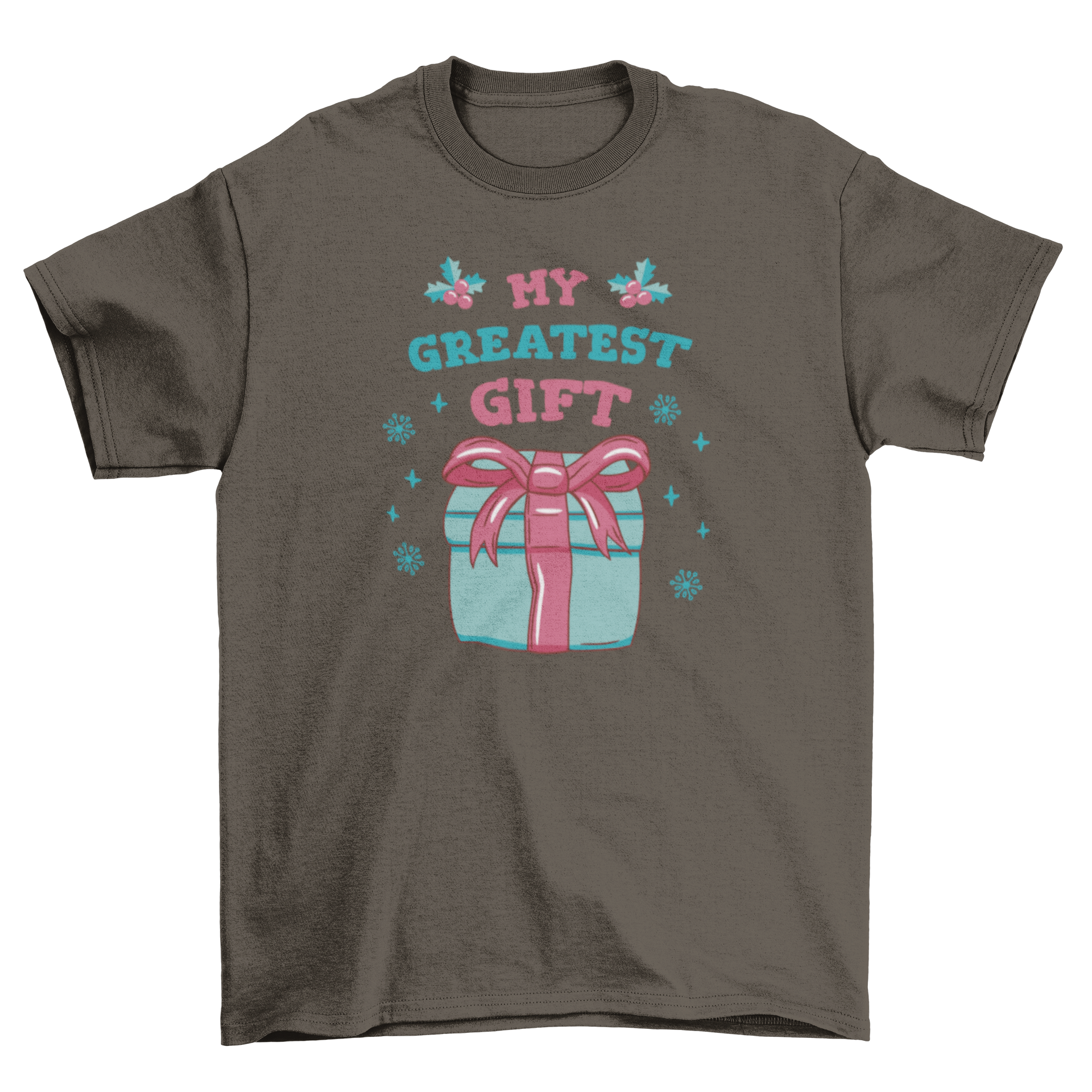 Pregnant mom Christmas gift t-shirt featuring a gift design and the quote 'My greatest gift'.