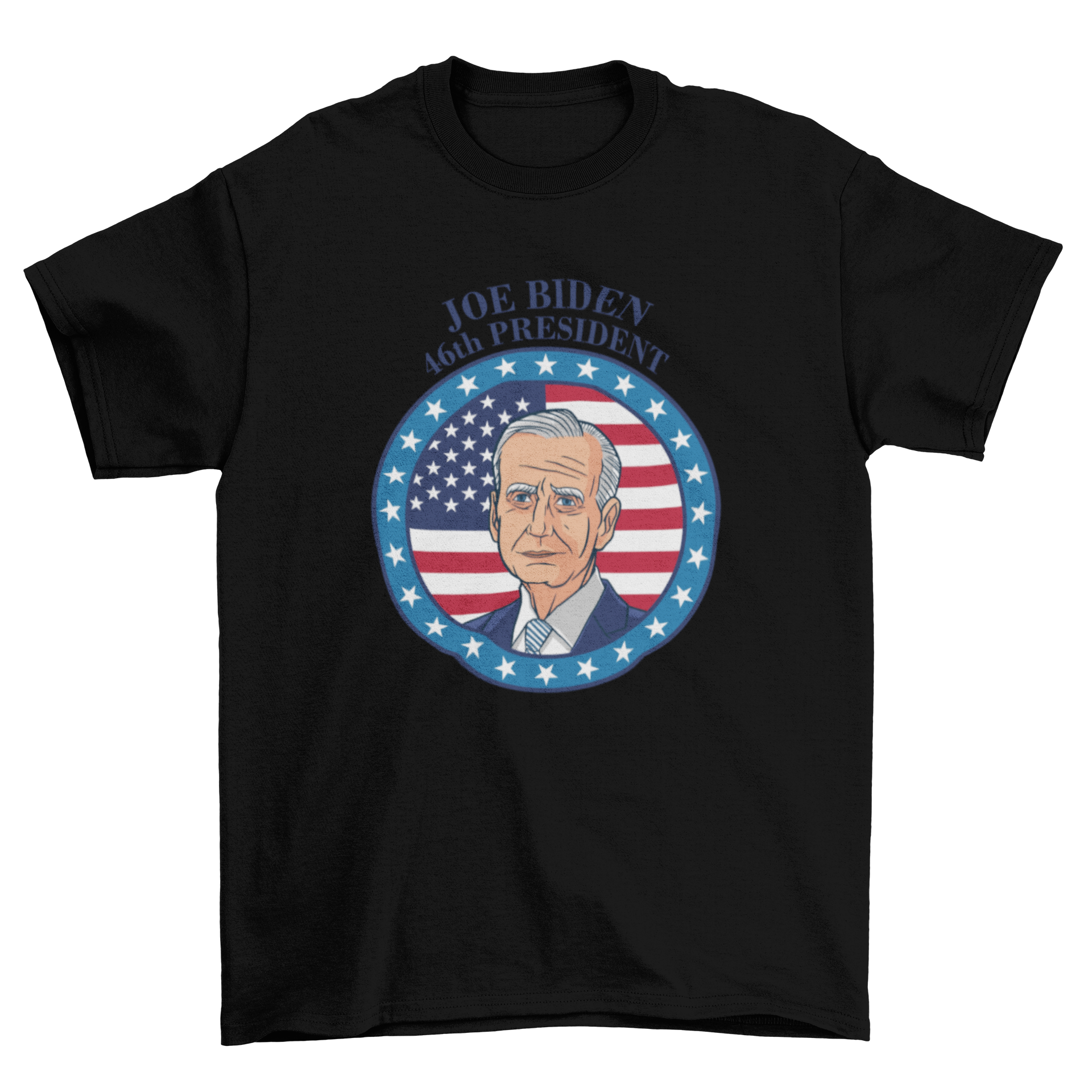 A stylish t-shirt featuring Joe Biden with the U.S. flag and the caption 'Joe Biden - 46th president'.