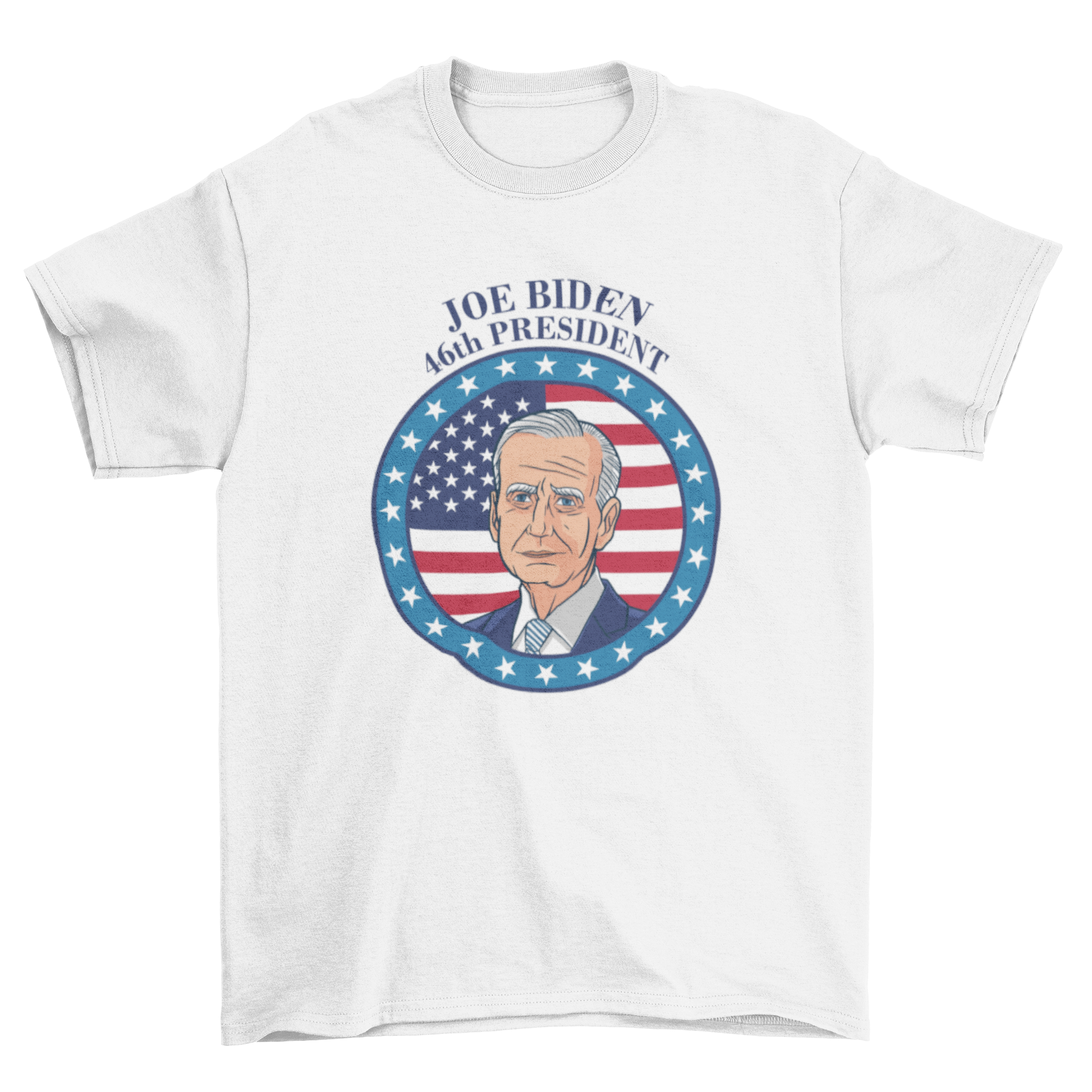 A stylish t-shirt featuring Joe Biden with the U.S. flag and the caption 'Joe Biden - 46th president'.