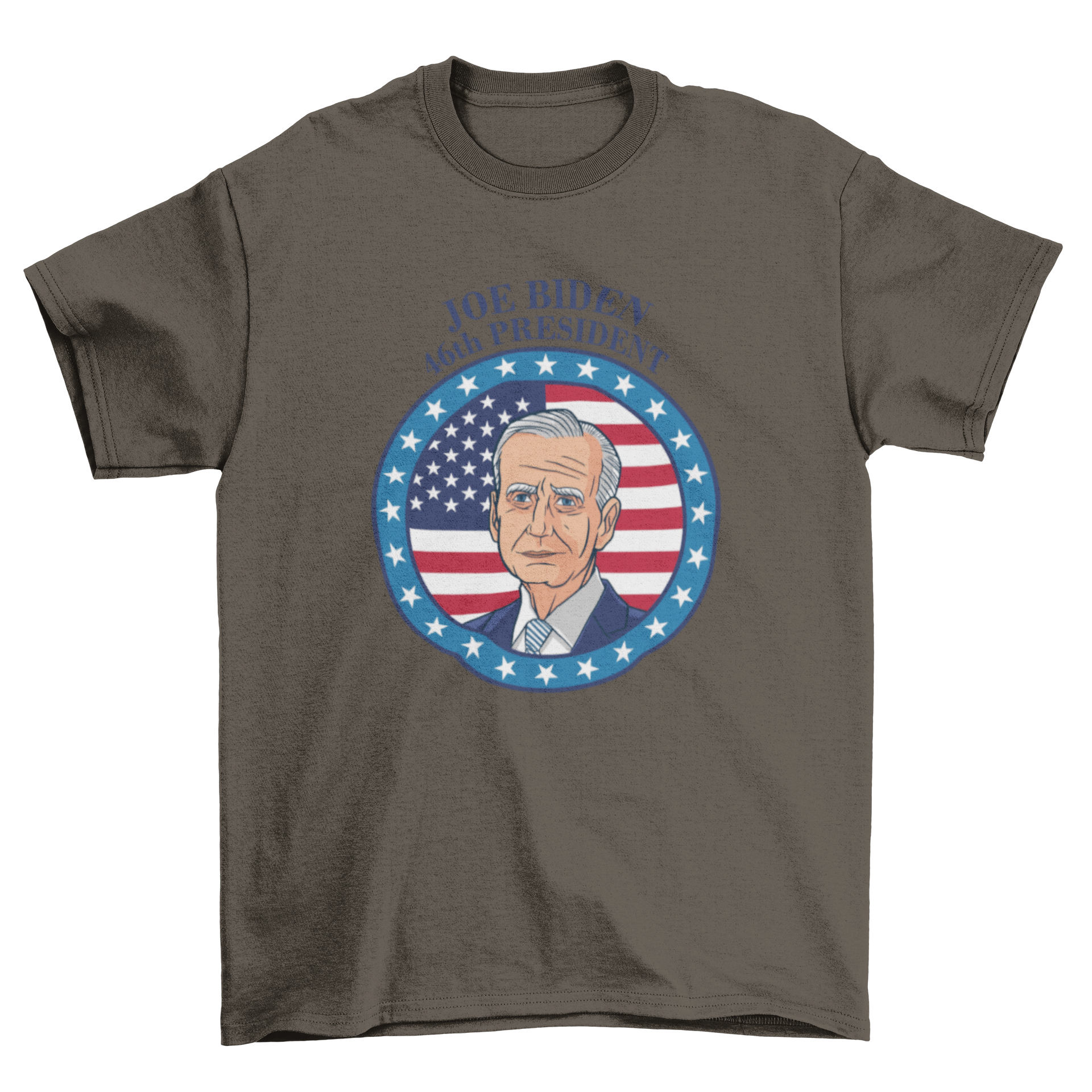 A stylish t-shirt featuring Joe Biden with the U.S. flag and the caption 'Joe Biden - 46th president'.