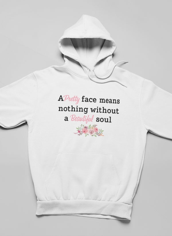 Pretty Face Hoodie featuring unique artistic designs, adjustable hood, and cozy fleece lining.