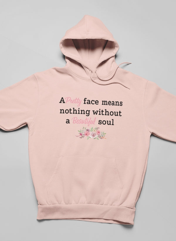 Pretty Face Hoodie featuring unique artistic designs, adjustable hood, and cozy fleece lining.