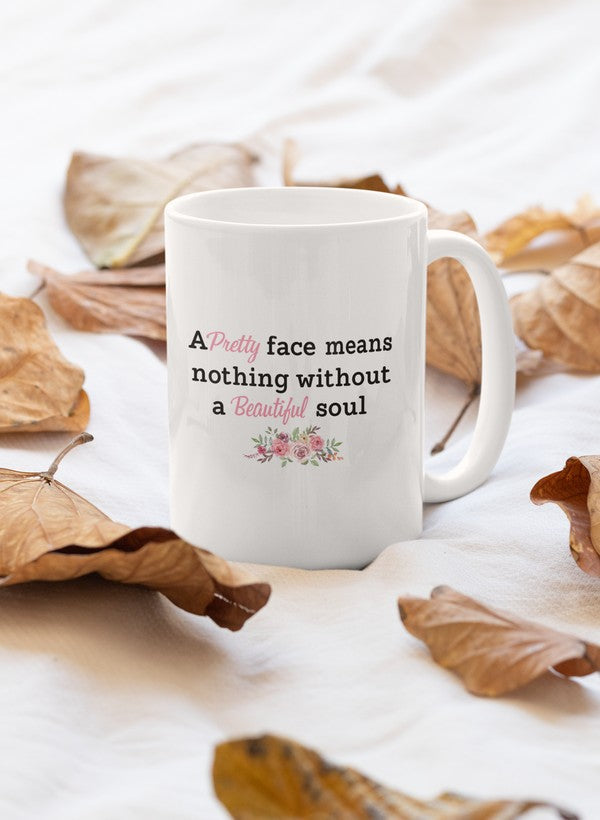 A stylish 11oz Pretty Face Mug with a glossy finish and sturdy handle, perfect for coffee or tea.