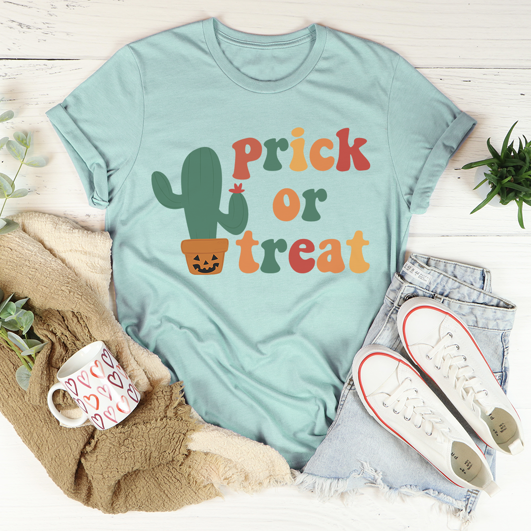 A comfortable Prick Or Treat T-Shirt made from soft ring-spun cotton, featuring a playful Halloween design.