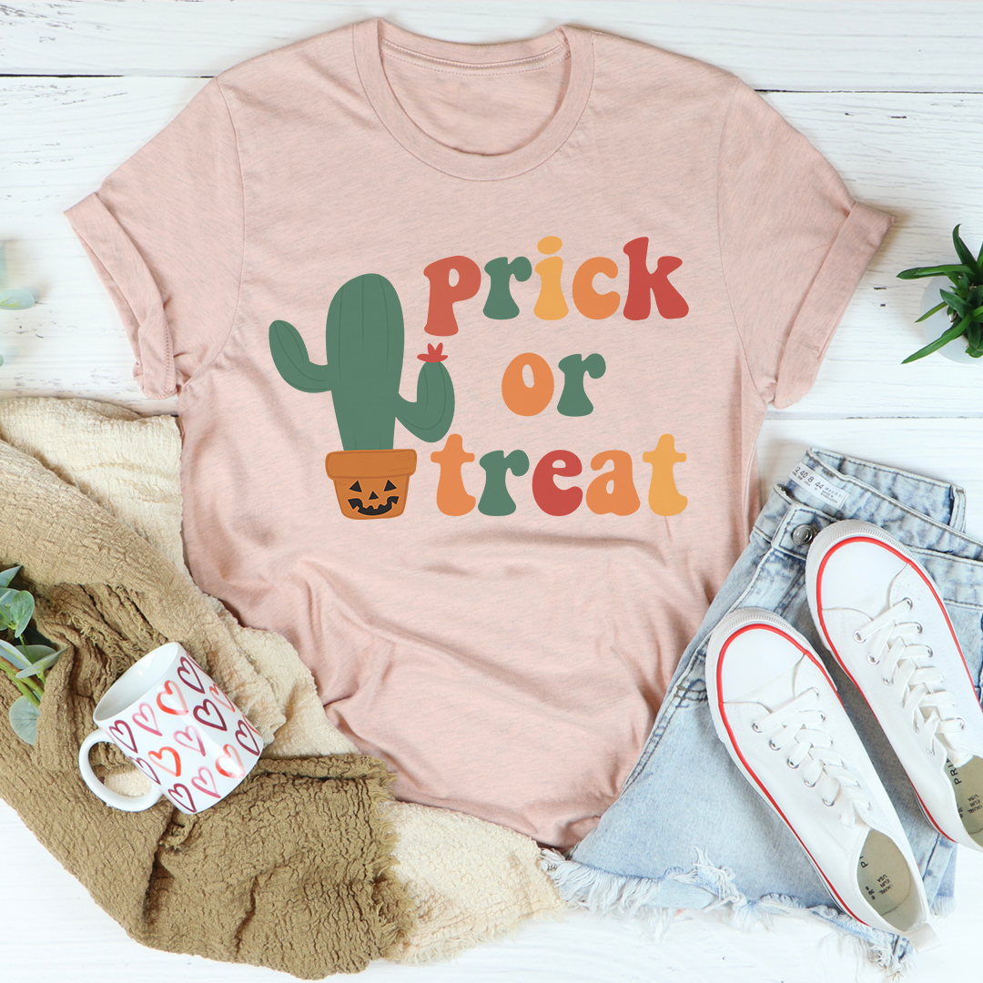 A comfortable Prick Or Treat T-Shirt made from soft ring-spun cotton, featuring a playful Halloween design.