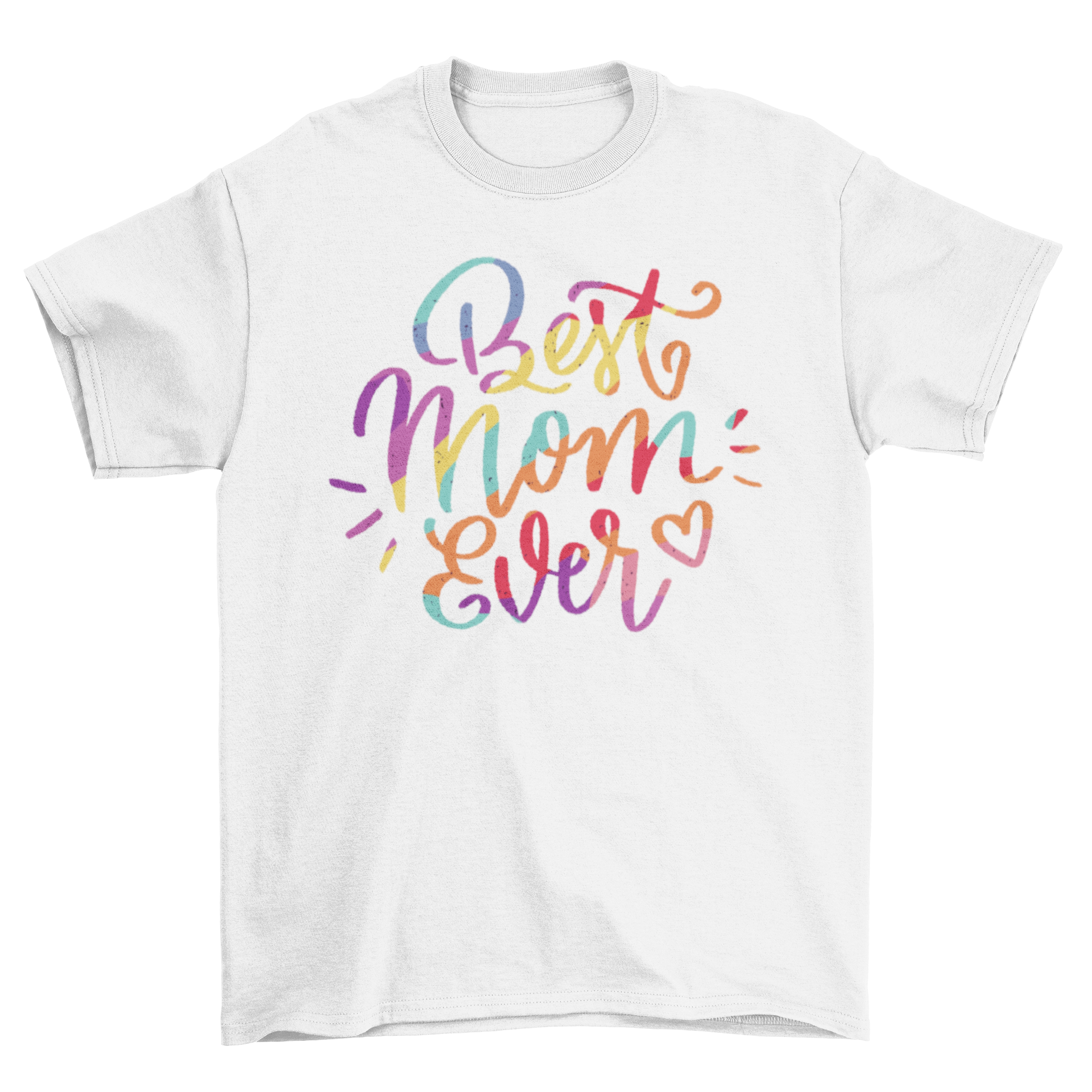 Pride themed t-shirt with 'Best Mom Ever' in rainbow colors, showcasing vibrant lettering design.