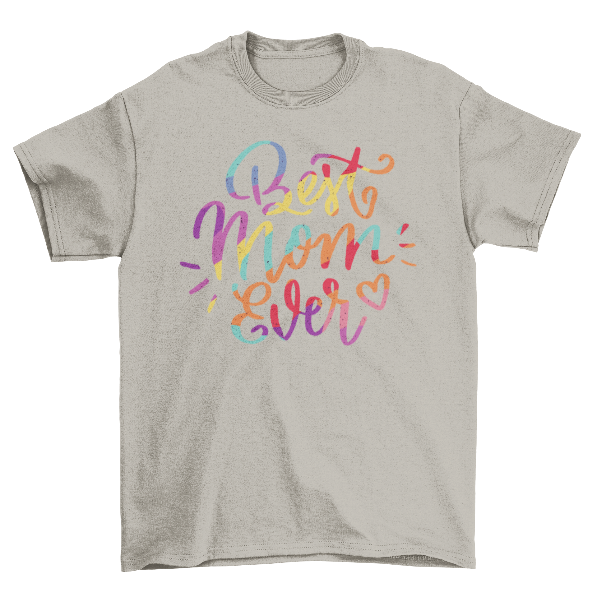 Pride themed t-shirt with 'Best Mom Ever' in rainbow colors, showcasing vibrant lettering design.