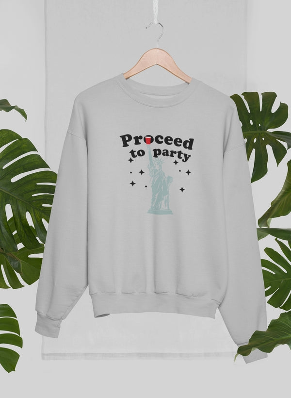 Proceed To Party Sweat Shirt featuring a unique digitally printed design, made from 100% soft cotton, perfect for casual wear.