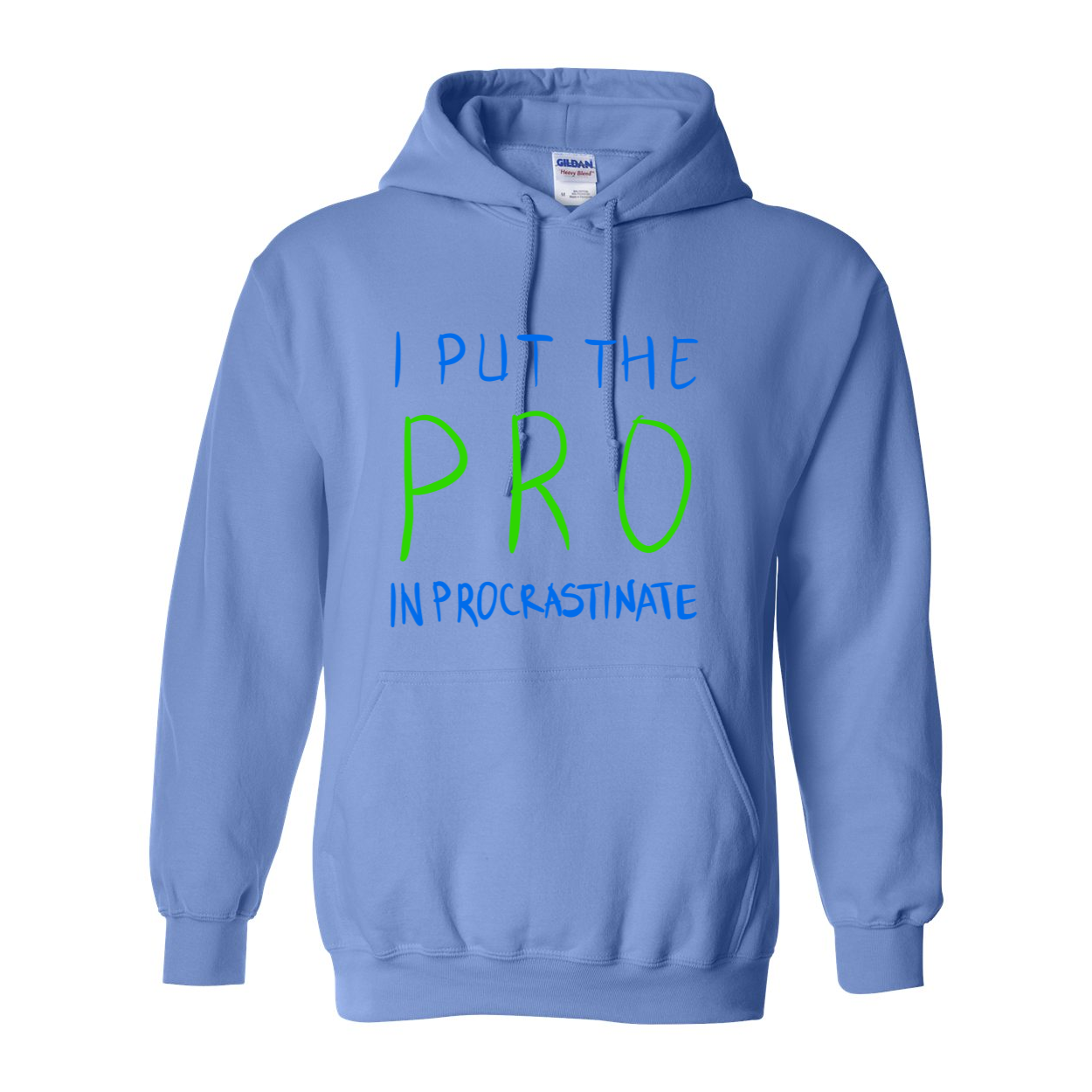 Procrastinate Remake hoodie in Safety Green with double-lined hood and front pouch pocket.