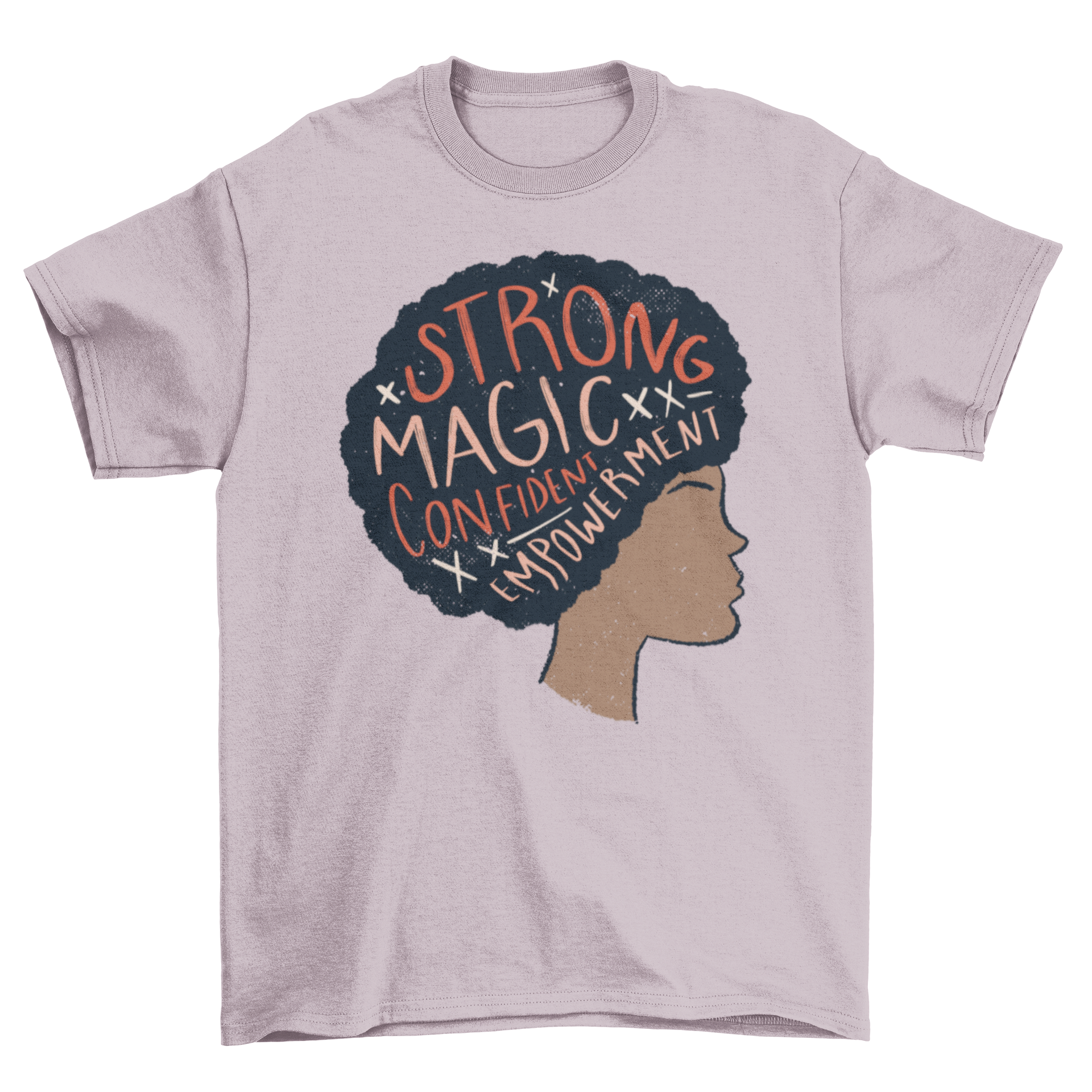 Proud Afro Woman Quote T-shirt featuring an illustration of a black afro woman with empowering words.