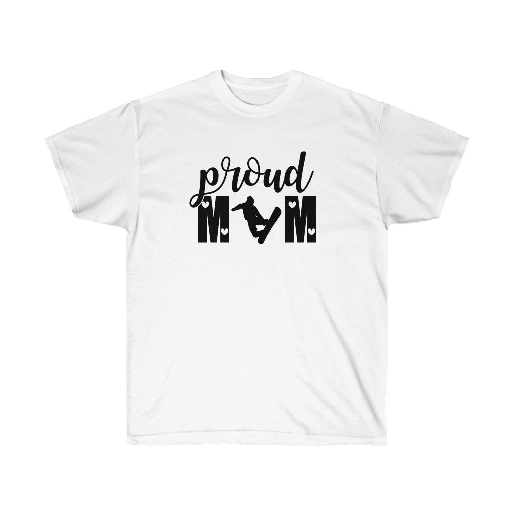 Proud Mom of Snowboard T-Shirt featuring a stylish unisex design, perfect for snowboarding enthusiasts.