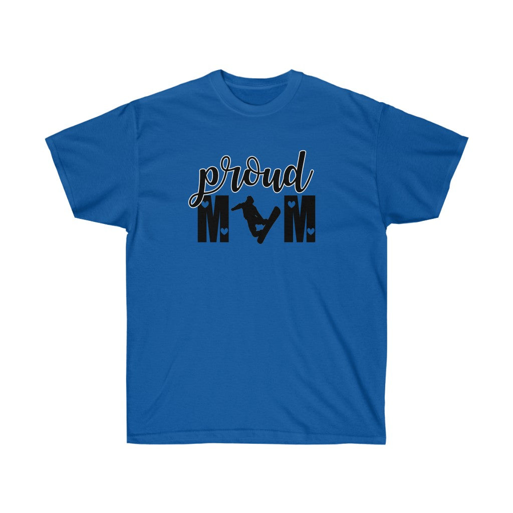 Proud Mom of Snowboard T-Shirt featuring a stylish unisex design, perfect for snowboarding enthusiasts.