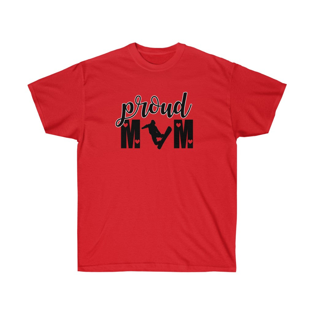 Proud Mom of Snowboard T-Shirt featuring a stylish unisex design, perfect for snowboarding enthusiasts.