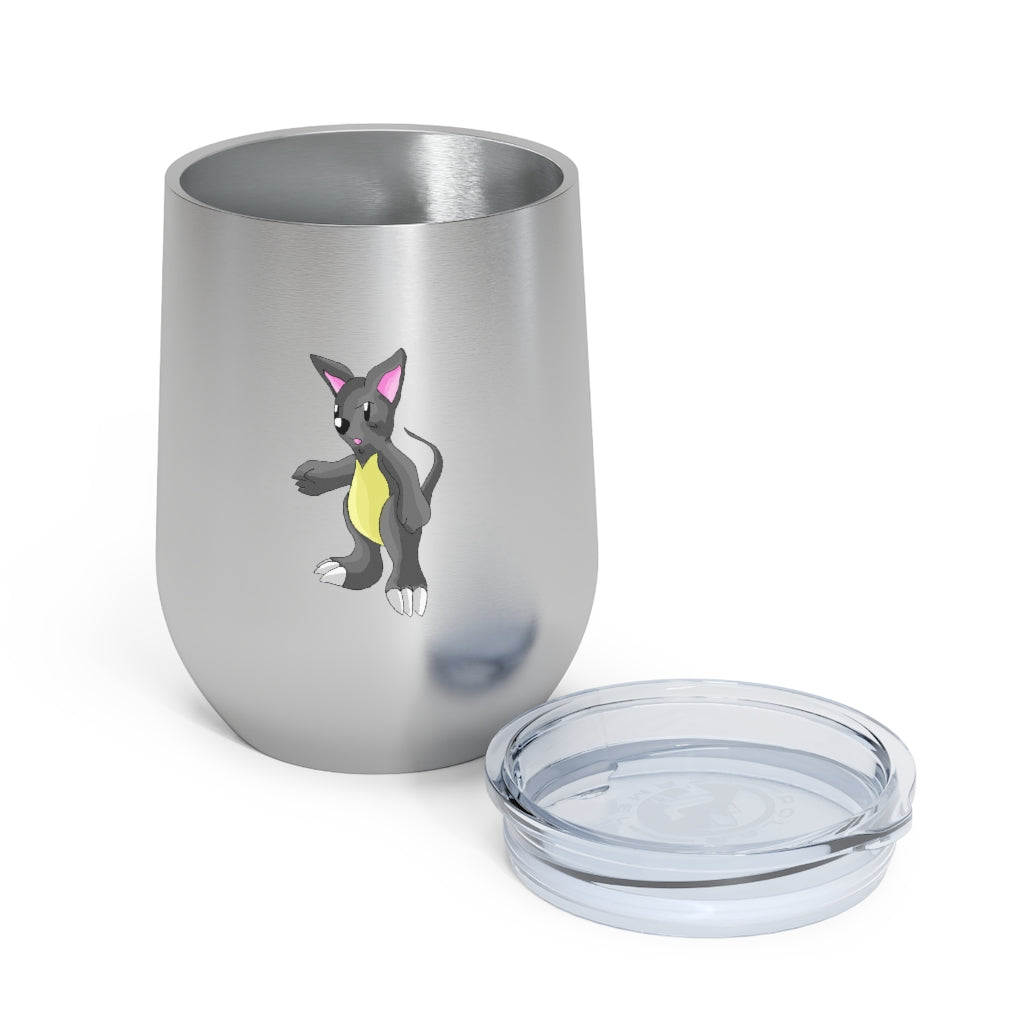 Psycore 12oz Insulated Wine Tumbler in stainless steel with a clear plastic lid, showcasing a stylish design suitable for hot and cold beverages.