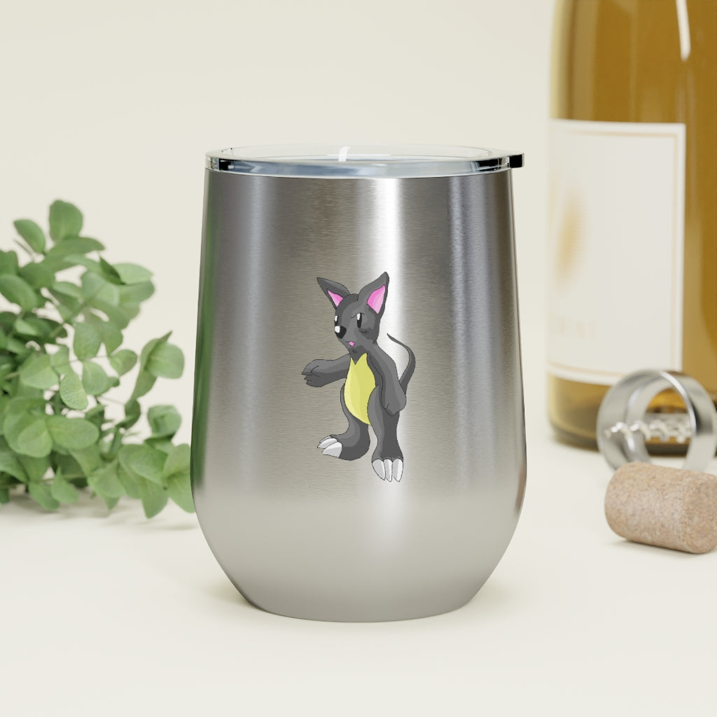 Psycore 12oz Insulated Wine Tumbler in stainless steel with a clear plastic lid, showcasing a stylish design suitable for hot and cold beverages.