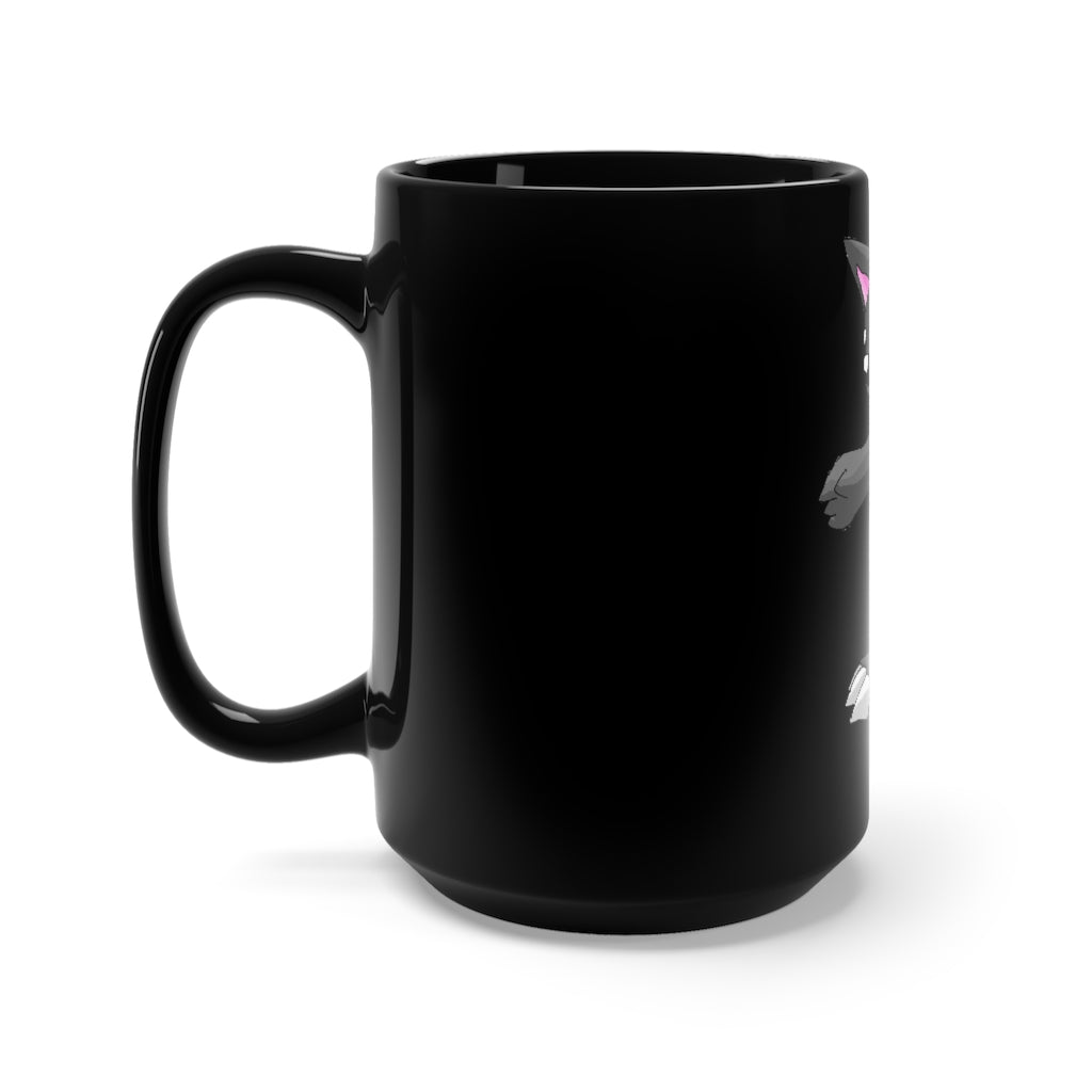 Psycore Black Mug 15oz, a stylish black ceramic mug with a C-handle, perfect for coffee and tea lovers.