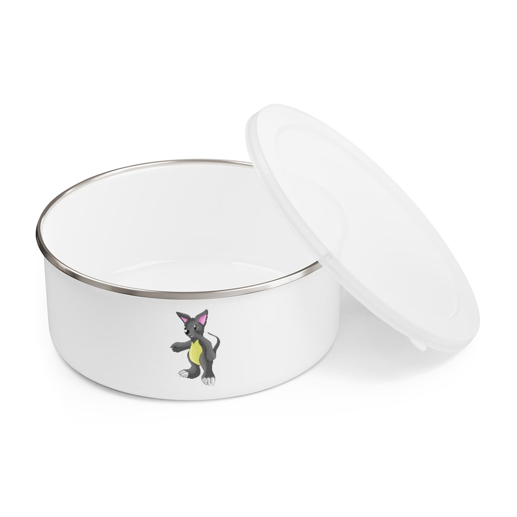 Psycore Enamel Bowl featuring a stylish design, translucent lid, and anti-slip backing, available in three sizes.