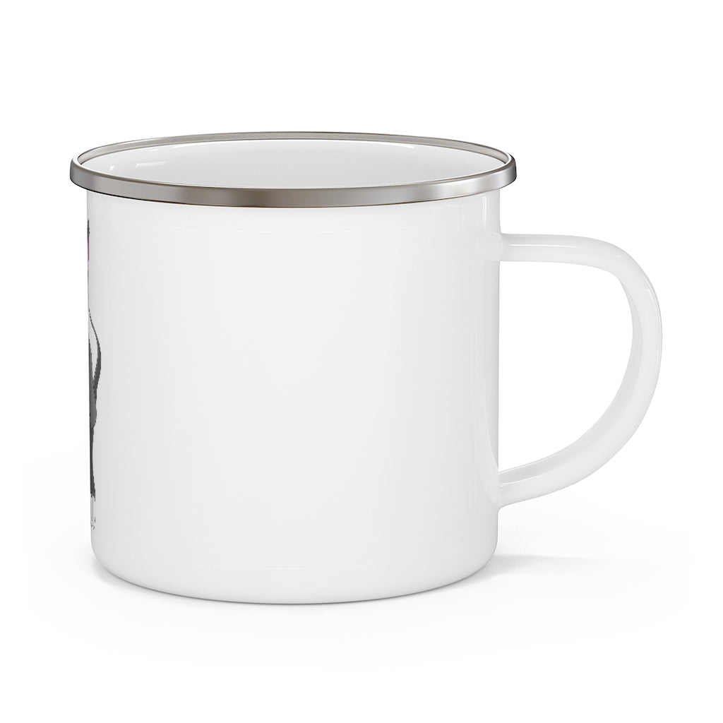 Psycore Enamel Camping Mug with a stylish design, showcasing its durable stainless steel construction and personalized print options.