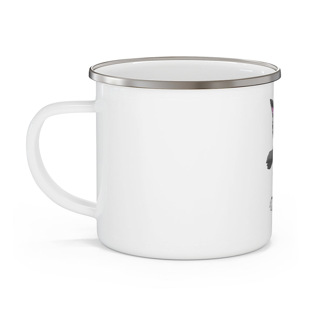 Psycore Enamel Camping Mug with a stylish design, showcasing its durable stainless steel construction and personalized print options.