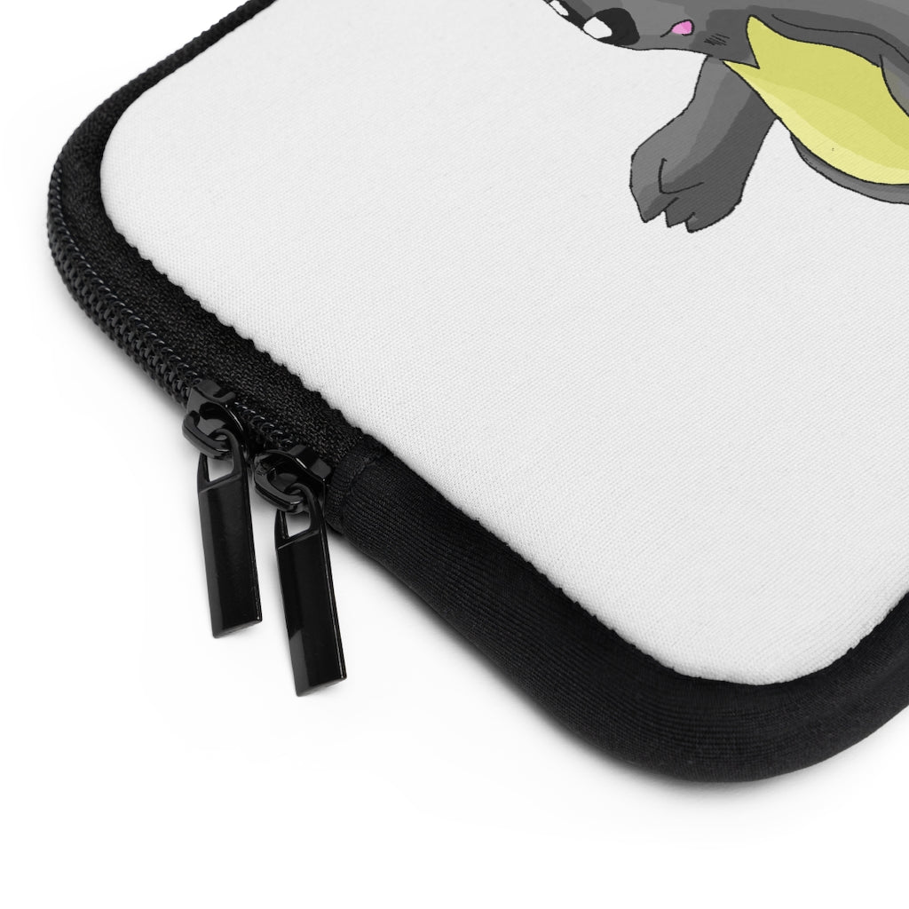 Psycore Laptop Sleeve featuring a customizable front design and black polyester back, showcasing its water-resistant and durable construction.