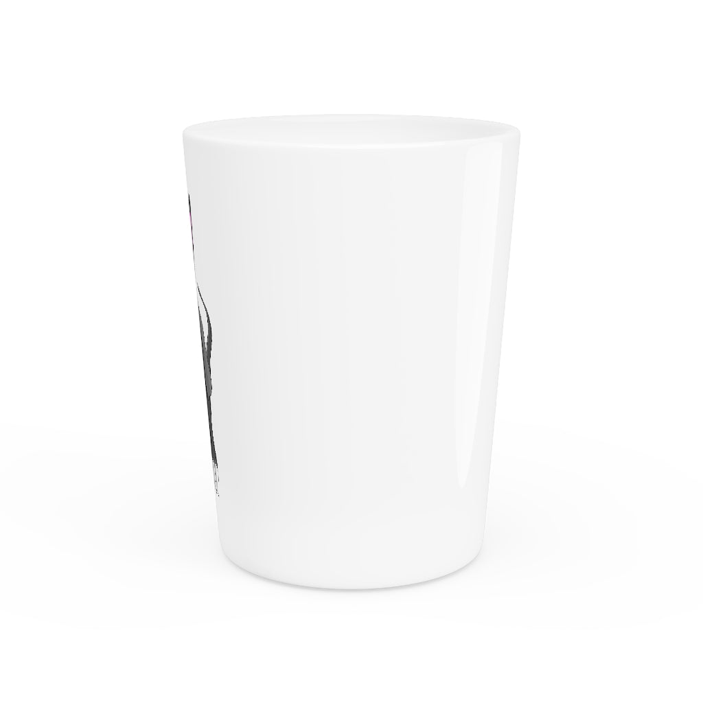 Personalized Psycore Shot Glass with white ceramic exterior and customizable interior options.