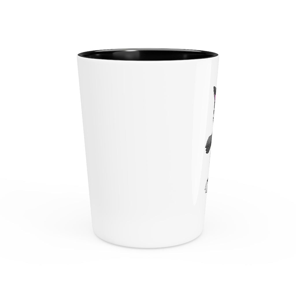 Personalized Psycore Shot Glass with white ceramic exterior and customizable interior options.