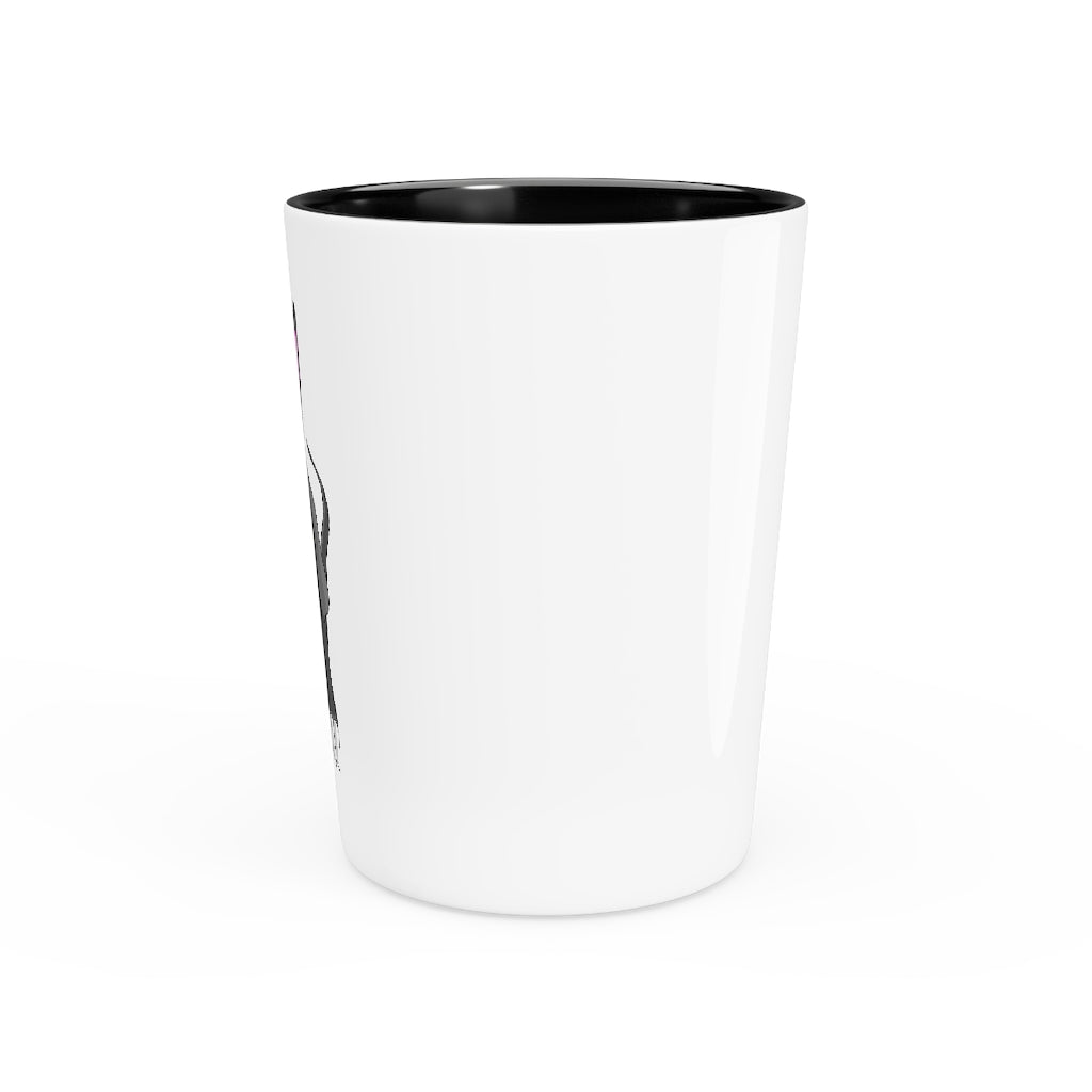 Personalized Psycore Shot Glass with white ceramic exterior and customizable interior options.