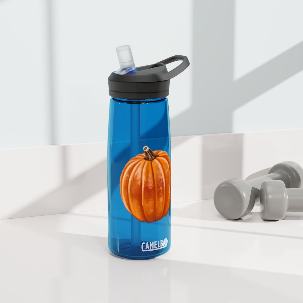 Pumpkin CamelBak Eddy® Water Bottle in vibrant orange color, showcasing its ergonomic design and spill-proof biting valve.