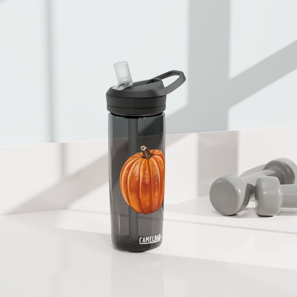 Pumpkin CamelBak Eddy® Water Bottle in vibrant orange color, showcasing its ergonomic design and spill-proof biting valve.