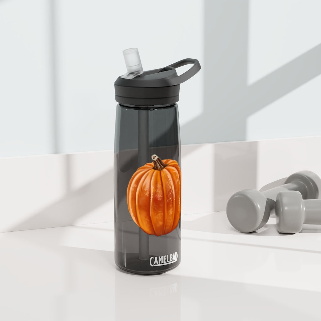 Pumpkin CamelBak Eddy® Water Bottle in vibrant orange color, showcasing its ergonomic design and spill-proof biting valve.